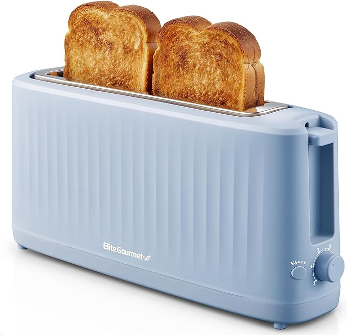 Elite Gourmet ECT2517OX SLIMTOAST™ 2-Slice, Long Slot Toaster, Cool-touch Body, 6 Toast Settings & Cancel Function, Extra Wide 1.5” Slot Easily Fits Bread, English Muffins, Bagels & Waffle, Ocean Blue