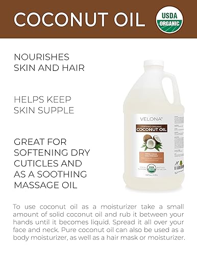 Vista 16 de velona Aceite de coco orgánico certificado por USDA, extra virgen, 2 onzas líquidas, grado alimenticio y cosmético, en frasco, virgen extra