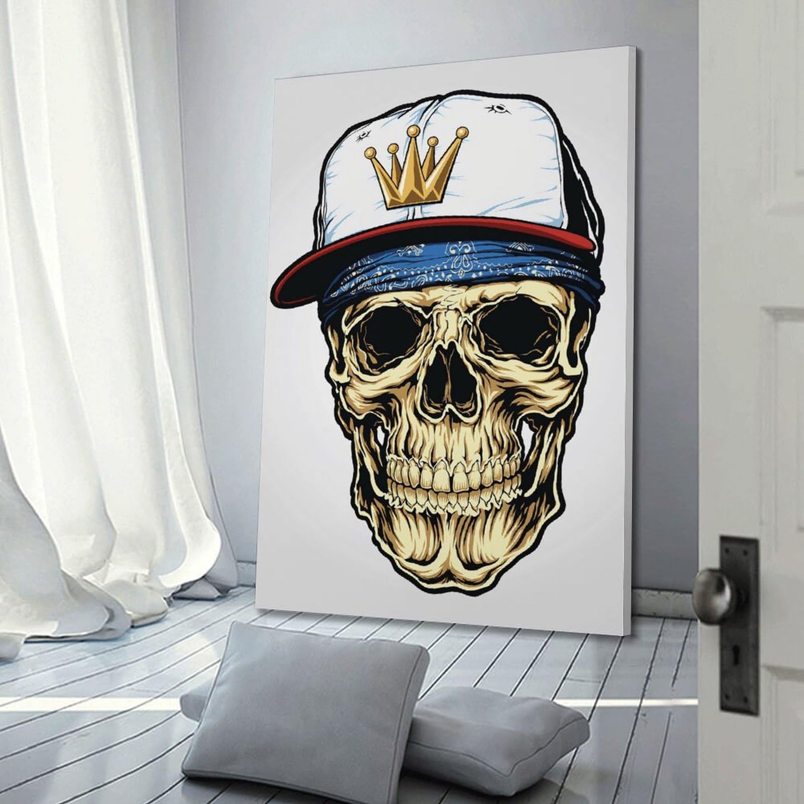 Pôster engraçado de caveira com bandana e boné pôster de arte em