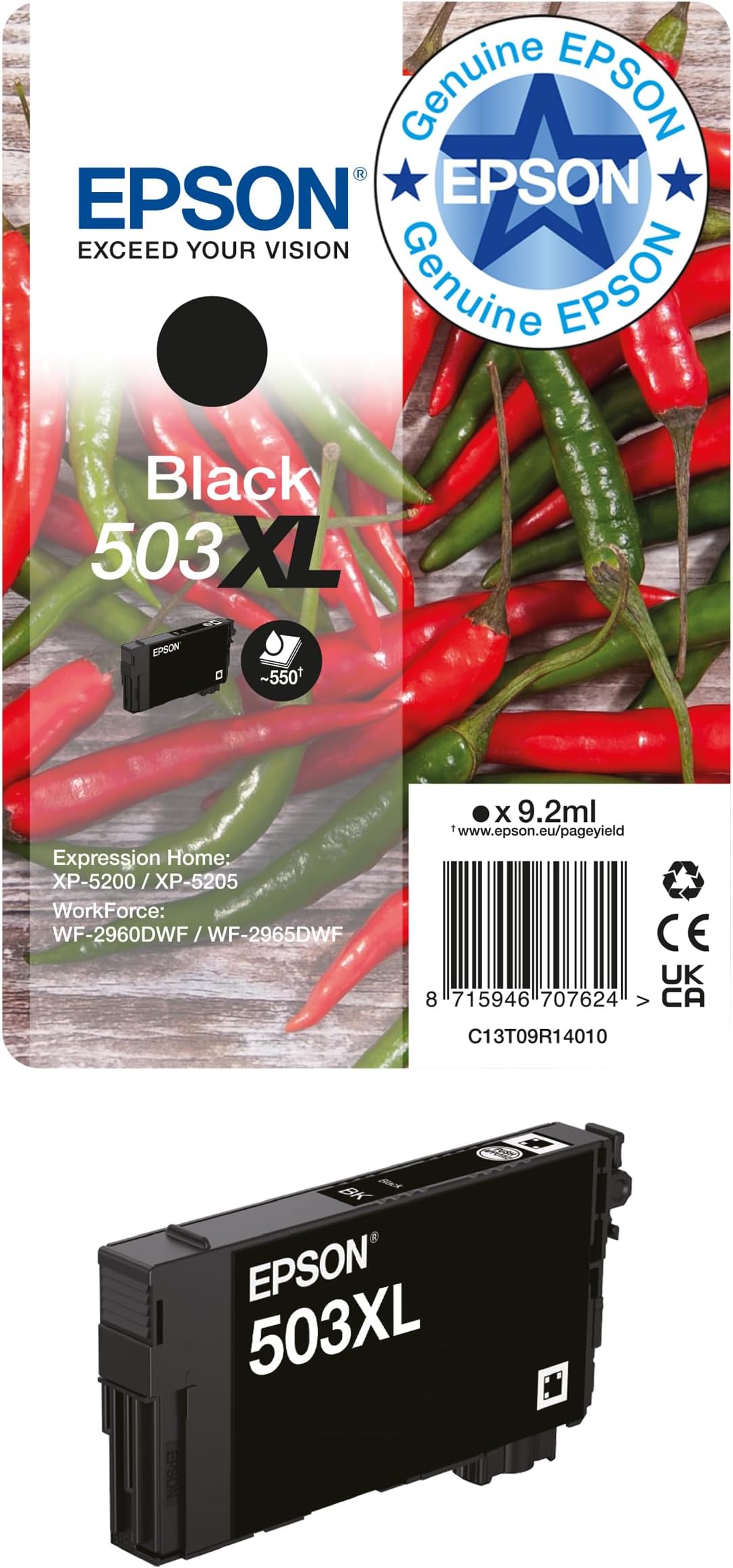 503XL Chillies, Genuine Multipack, XL Black Standard Colours Ink Cartridges