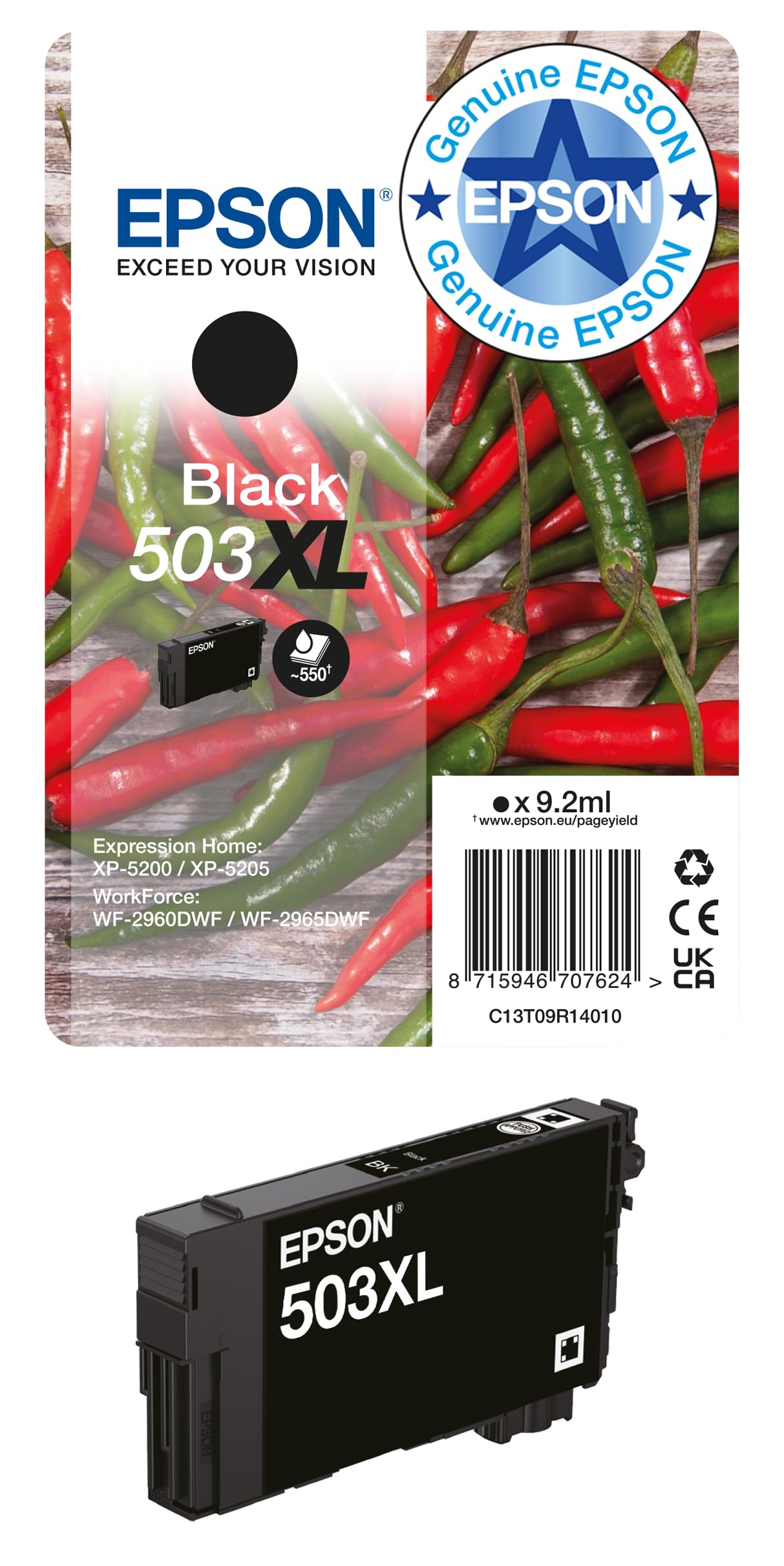 503XL Chillies, Genuine Multipack, XL Black Standard Colours Ink Cartridges