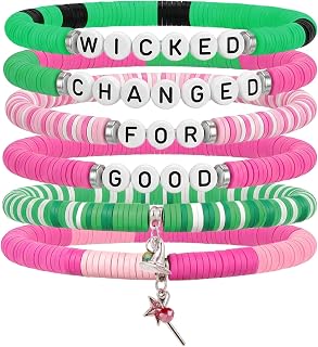 ALIBBON Elphaba Glinda Friendship Matching Bracelets Green Pink Beaded Stretch Witch Charm Bracelets for Women
