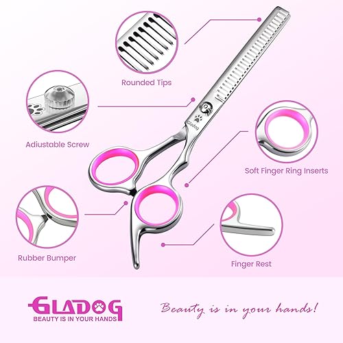 Vista 8 de GLADOG - Tijeras de aseo profesional para perros con puntas redondas de seguridad, 4 en 1, tijeras de aseo para perros y gatos