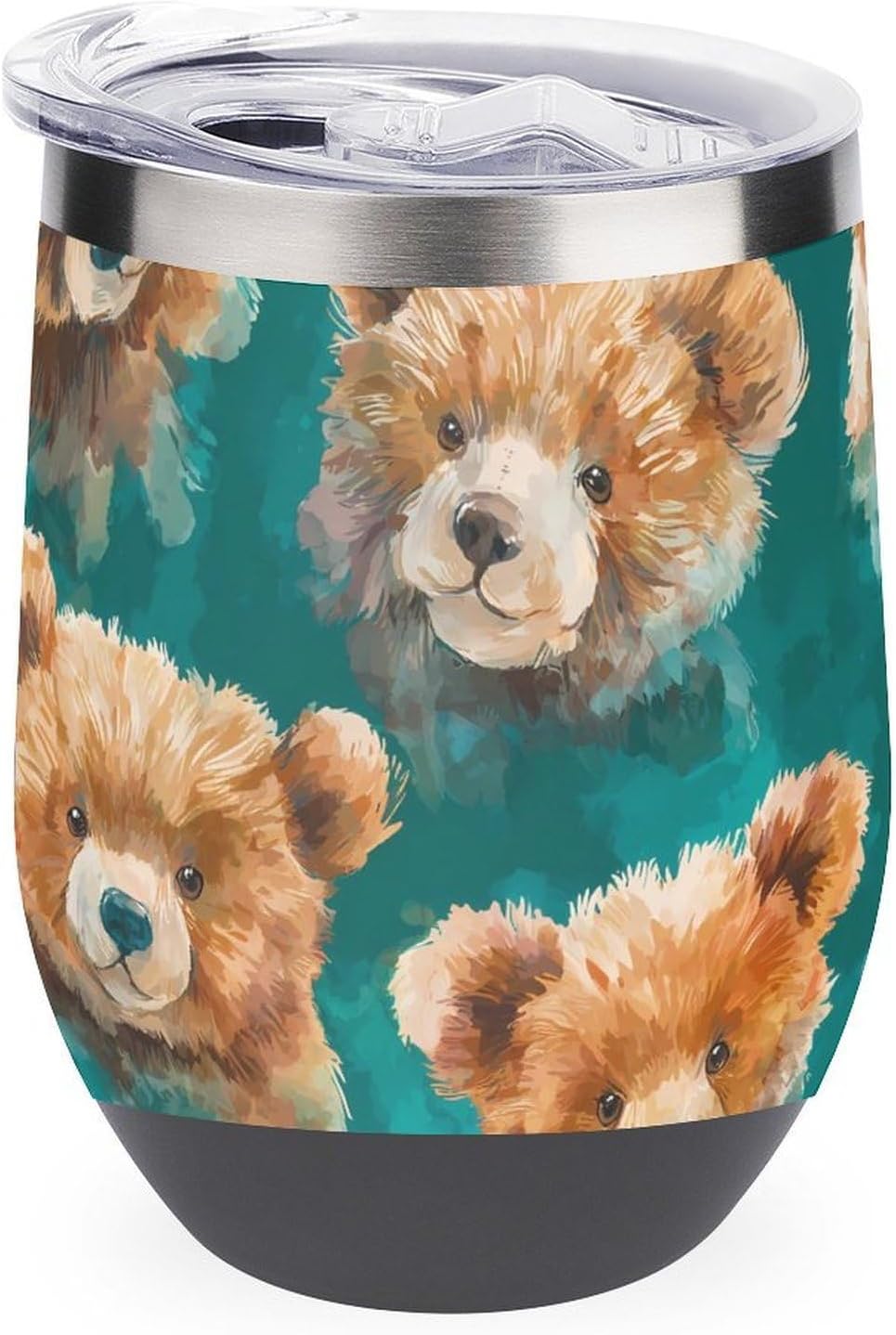 Watercolor Teddy Bears Insulated Drinking Cup Stainless Steel Coffee Mug Wine Tumbler with Lid 12OZ
