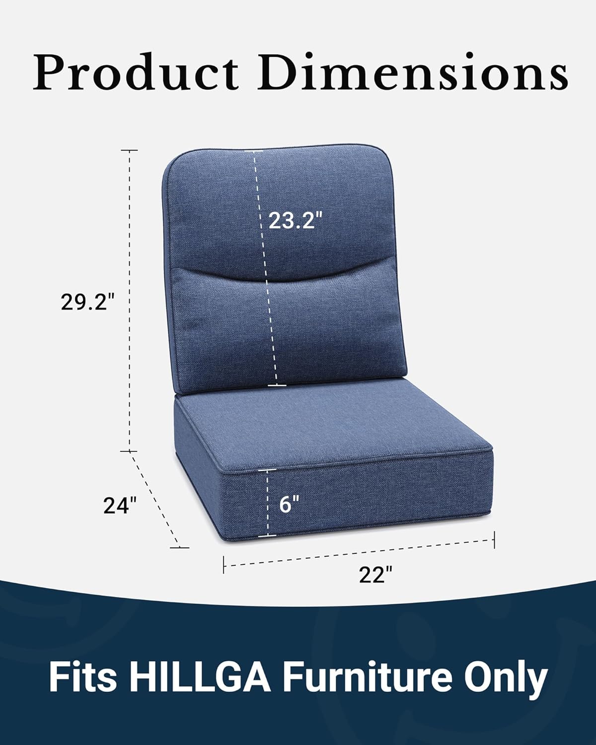 HILLGA Luxury 6-Inch Thick Patio High Back Cushions, 2PCS Waterproof Outdoor Cushions with Handles, Premium Olefin Fabric & High Resilience Foam, Ideal for Furniture Set, Sofa and Chair (Blue)