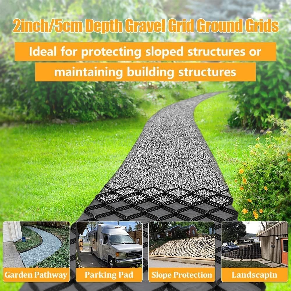 YUEWO Geo Grid Ground Grid 3 Inch (9x17FT) 155 sq ft Geocells Cellular Confinement System Geo Cell Grid Paver for Gravel Stabilizer for Light Duty Traffic Areas Foot Traffic with 30pcs Buckles