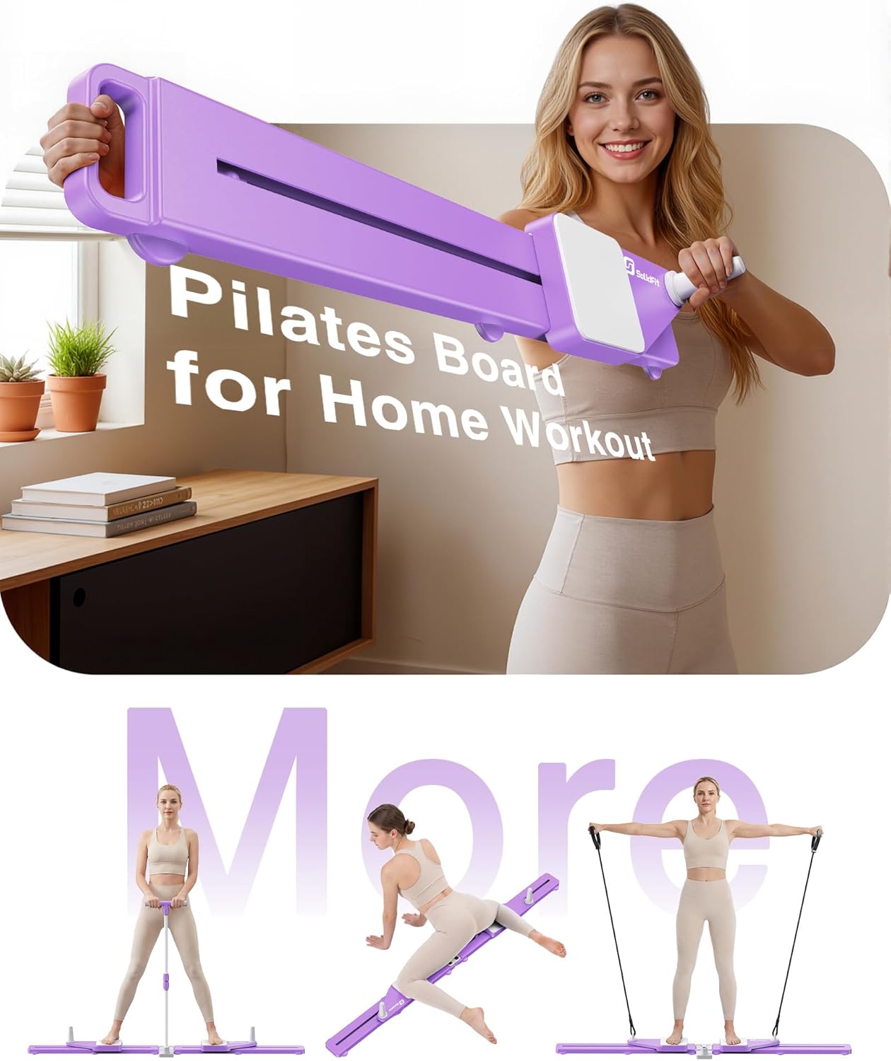 2026 Upgrade 6-in-1 Pliates Board - Multifunctional Anti-Slip Silent Pilates Board Portable Pilates Reformer Machine for Full Body Workout