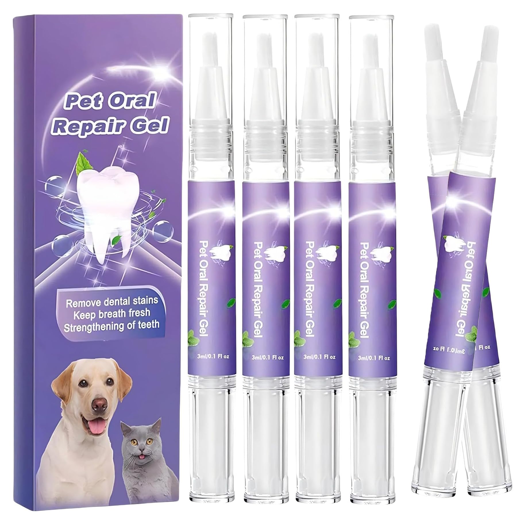 MILEDY6PCS Pet Oral Repair Gel,Pet Oral Repair Gel Brush,Pet Oral Restorative Gel for Dogs and Cats,Pet Breath Freshener Gel Care Cleaner