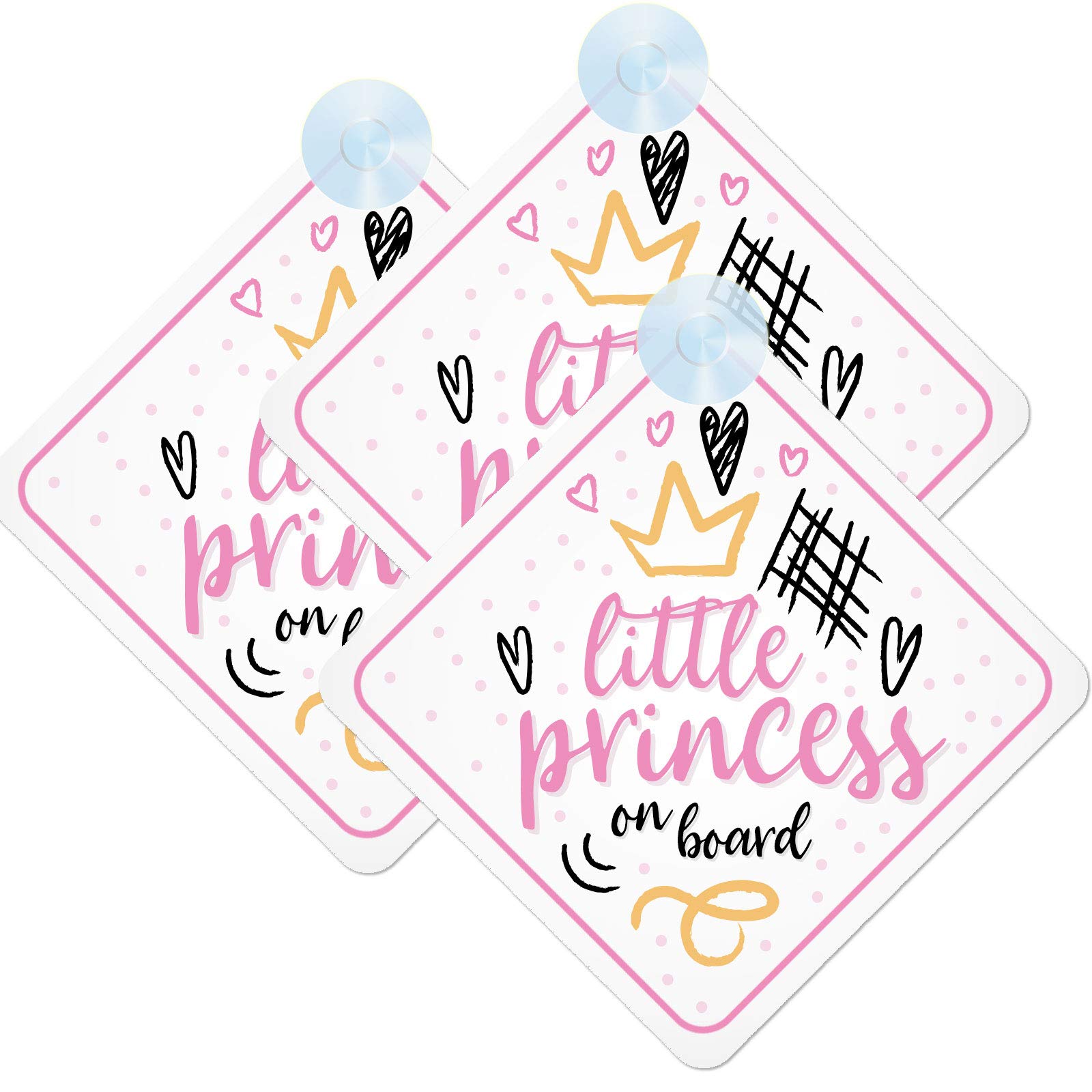 mybabyonboard UK Princess on Board Baby/Child Sign for Car, 3pcs Kids Safety Warning Triple Pack with Suction Cups Princess024