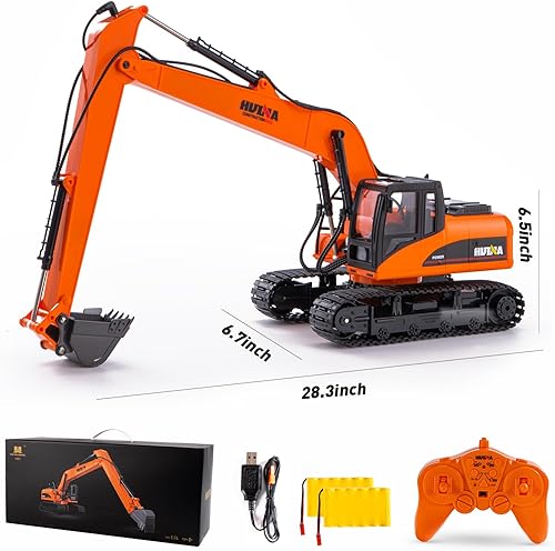Miniatura 8 de Excavadora de brazo largo con control remoto, excavadora RC de 15 canales para niños, vehículo de juguetes de construcción con pala de metal y luz,