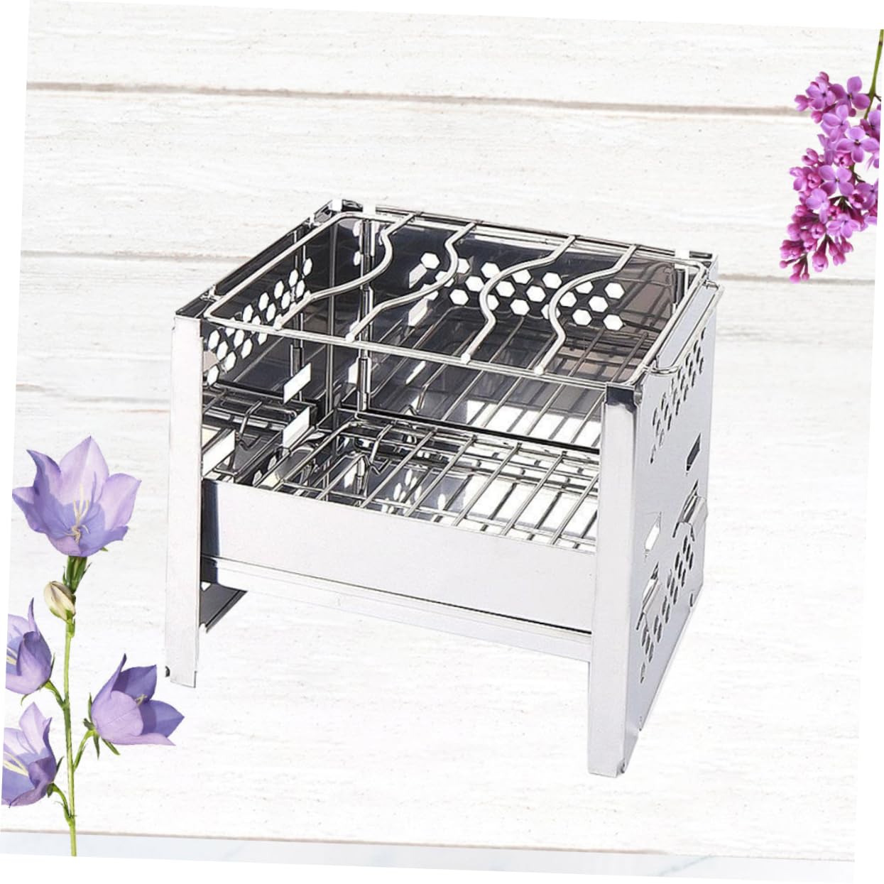 VINTORKY 1Pc Portable Collapsible Stainless Steel Burning Stove Outdoor Camping Cookware Efficient Bbq Grill for Picnics High Temperature Resistance Durable Design for Roasting Meat