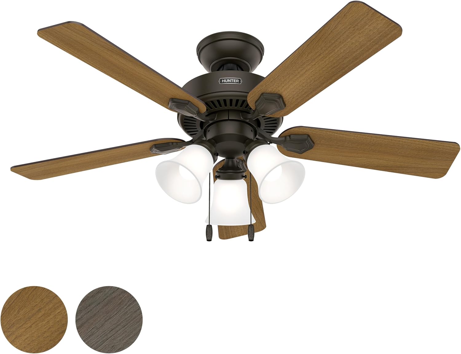 Hunter Fan 44 Inch New Bronze Indoor Ceiling Fan with LED Light Kit and Pull Chain for Living room, Bedroom, Basement, Kitchen, office (Renewed), CC5C27C81