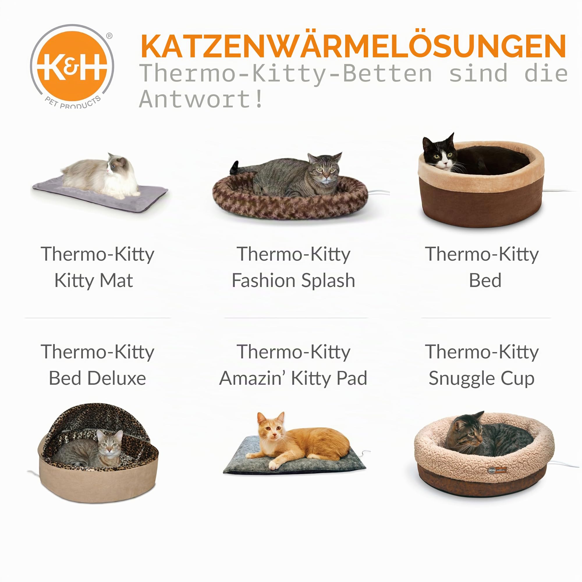 K&H Pet Products Beheiztes Katzenbett für Hauskatzen, Thermo-Kätzchen-Matte, beruhigend, warm, Haustier-Heizkissen für Haustiere, maschinenwaschbar, wasserdichte Heizung, Sicherheitsliste – 12,5 x