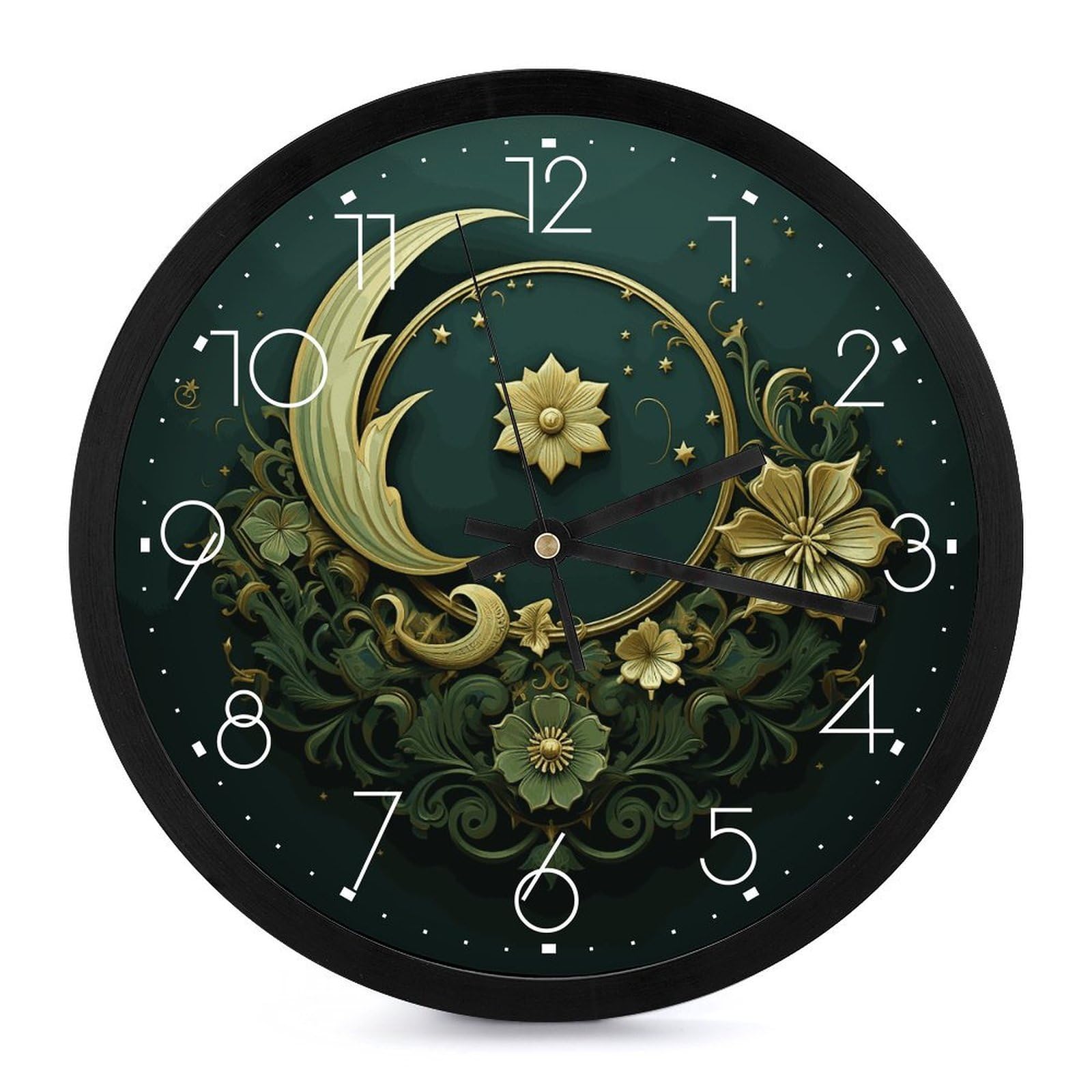 Horloge murale moderne verte de 25 cm à piles pour salon et bureau