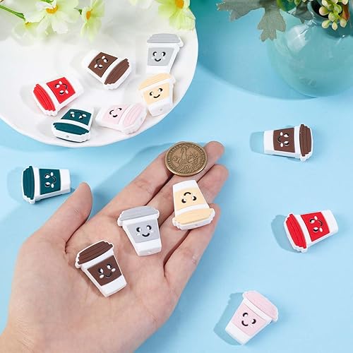 Miniatura 3 de SUNNYCLUE 1 caja de 18 cuentas focales de silicona a granel para taza de café, cuentas de silicona grandes con parte trasera plana, cuentas planas