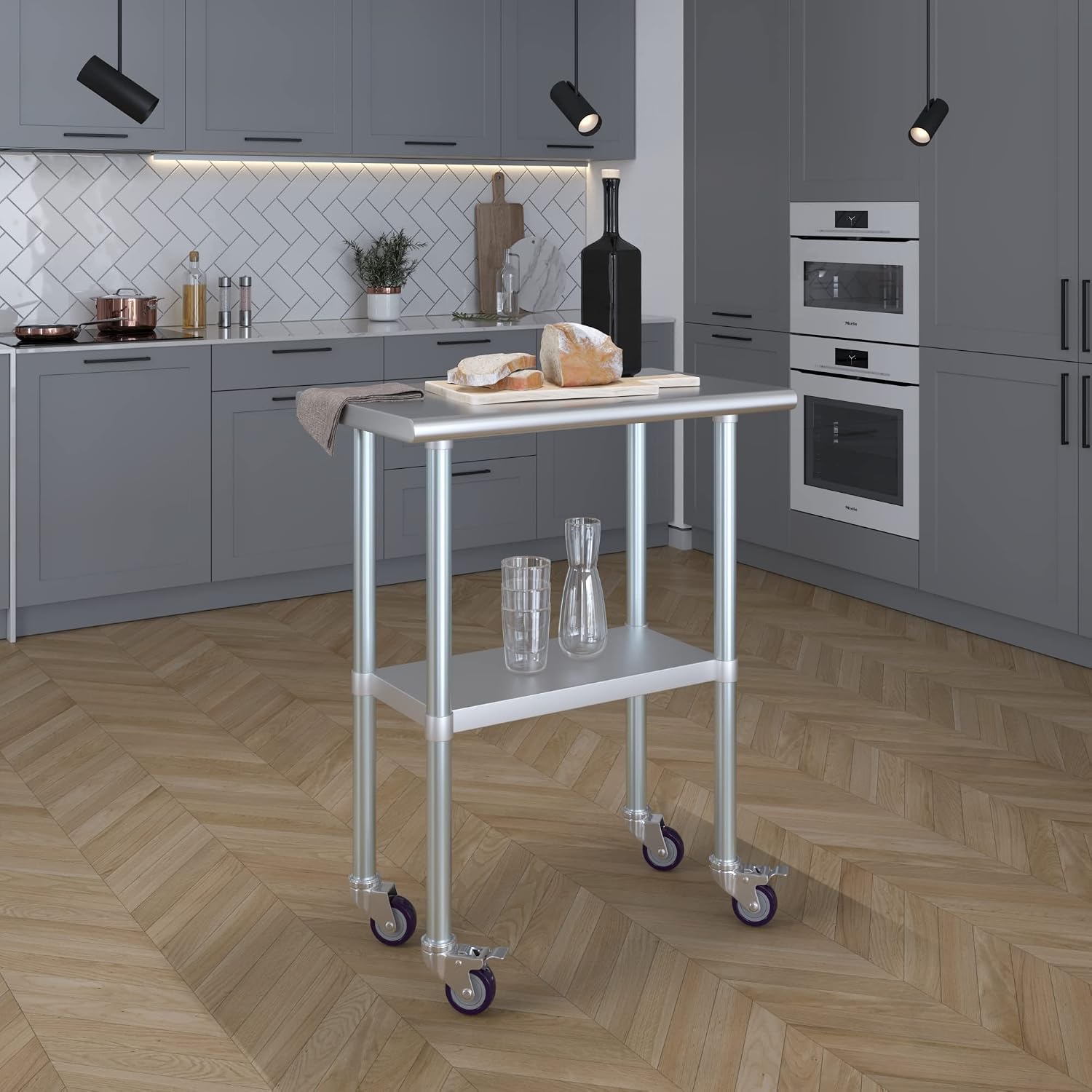 AmGood 30" Long x 18" Deep Stainless Steel Table with Casters