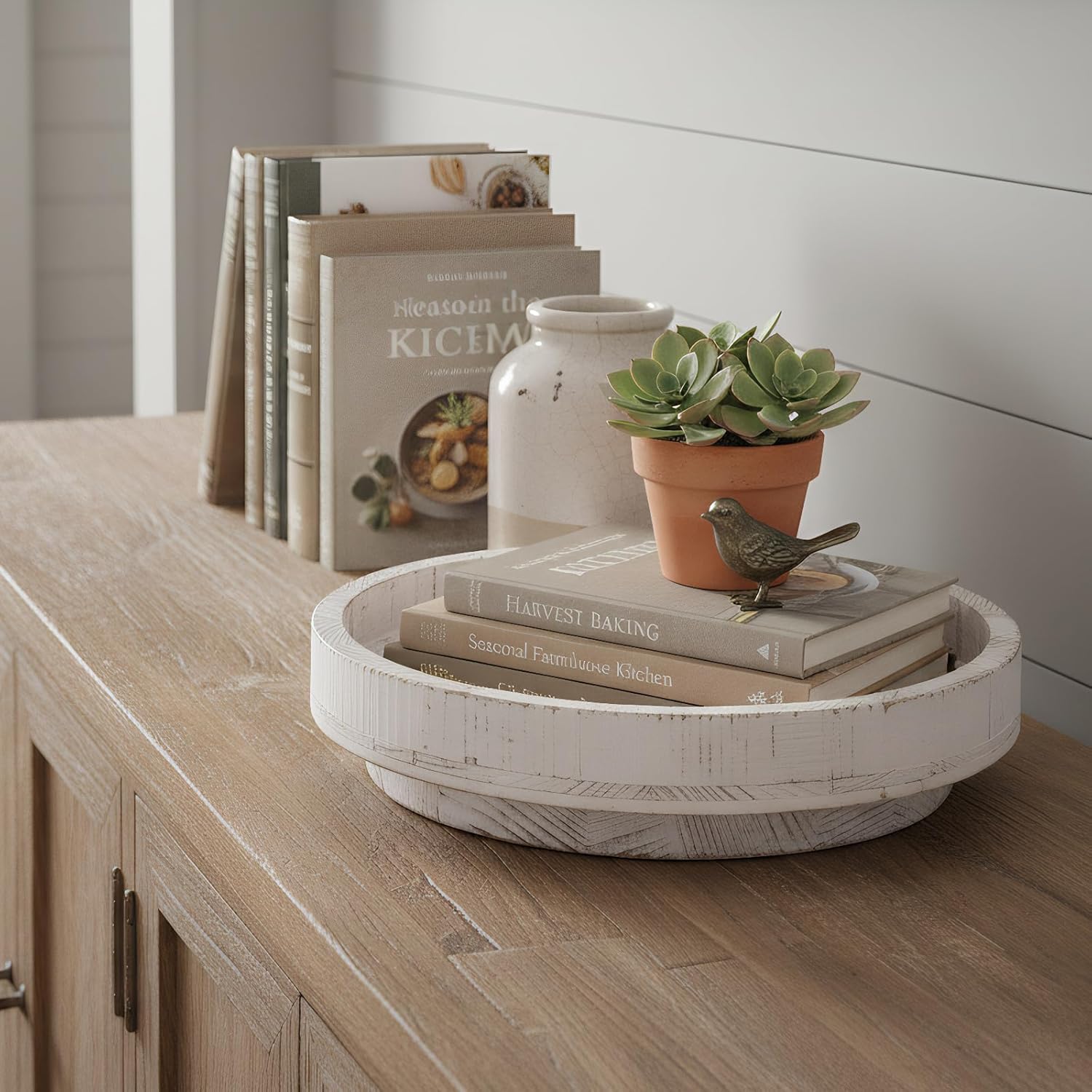 TOPZEA 12" Wood Lazy Susan Turntable Organizer, Farmhouse Cabinet & Countertop Turntable Tray, 360° Rotating Round Kitchen Counter Tray for Spice Jar, Pantry, Dinning Table, Rustic Decor