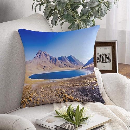Square Pillow Cover in Travel Amazing Lake Rocky Miscanti Highlands High Place Atacama Chile Near Nature Parks Outdoor Decorative Throw Pillowcase