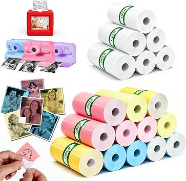 BPA&BPS Free 18 Rolls Instant Print Camera Paper Roll Refill, Includes 12 Sticker Rolls Mini Print Paper Refill, Ai Sticker Box Printer Paper RefilNot for StickerBox