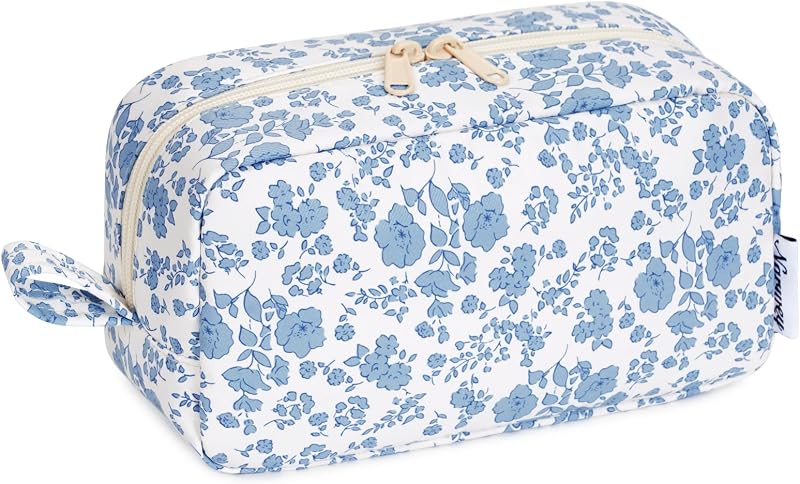 Necessaire de maquiagem Narwey com bolsos organizadores, Z-Blue Flower, grande