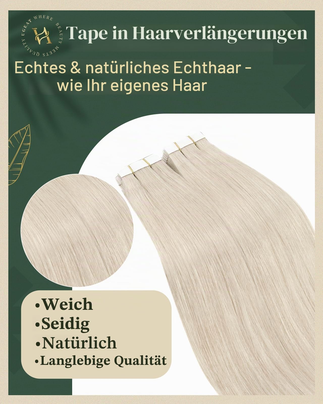 Ugeat Tape Extensions Echthaar Blond,Tape in Extensions Echthaar Blond,Invisible Tape-in Haarverlängerungen Platinblond,Tapes Extension Platinblond,fur Glatt Haare,30 cm,60A,30g,20 Stück