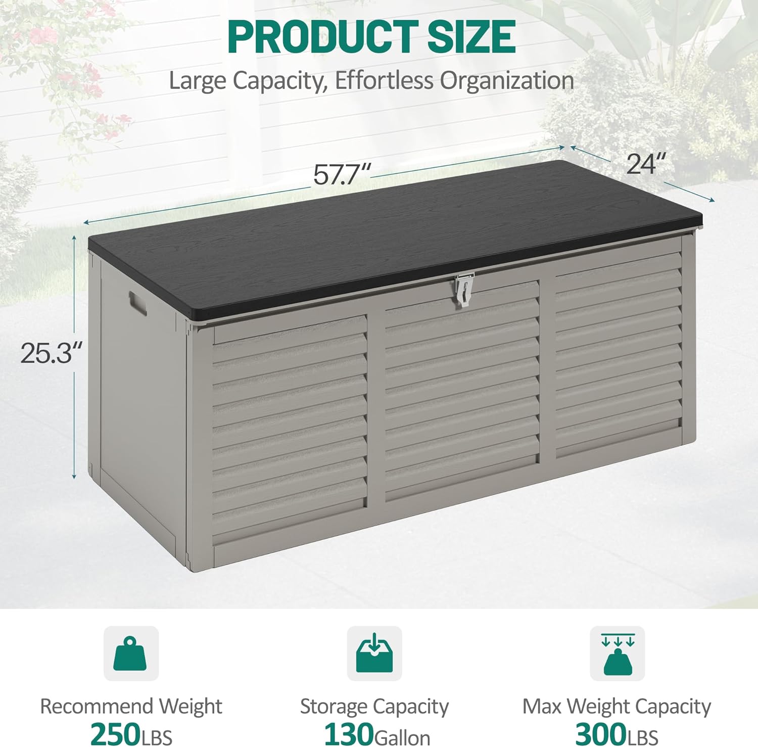 130 Gallon Outdoor Storage Box Lockable Deck Boxe Outdoor Waterproof for Patio Package Delivery Weather-Resistant & Easy Assembled (Gray)