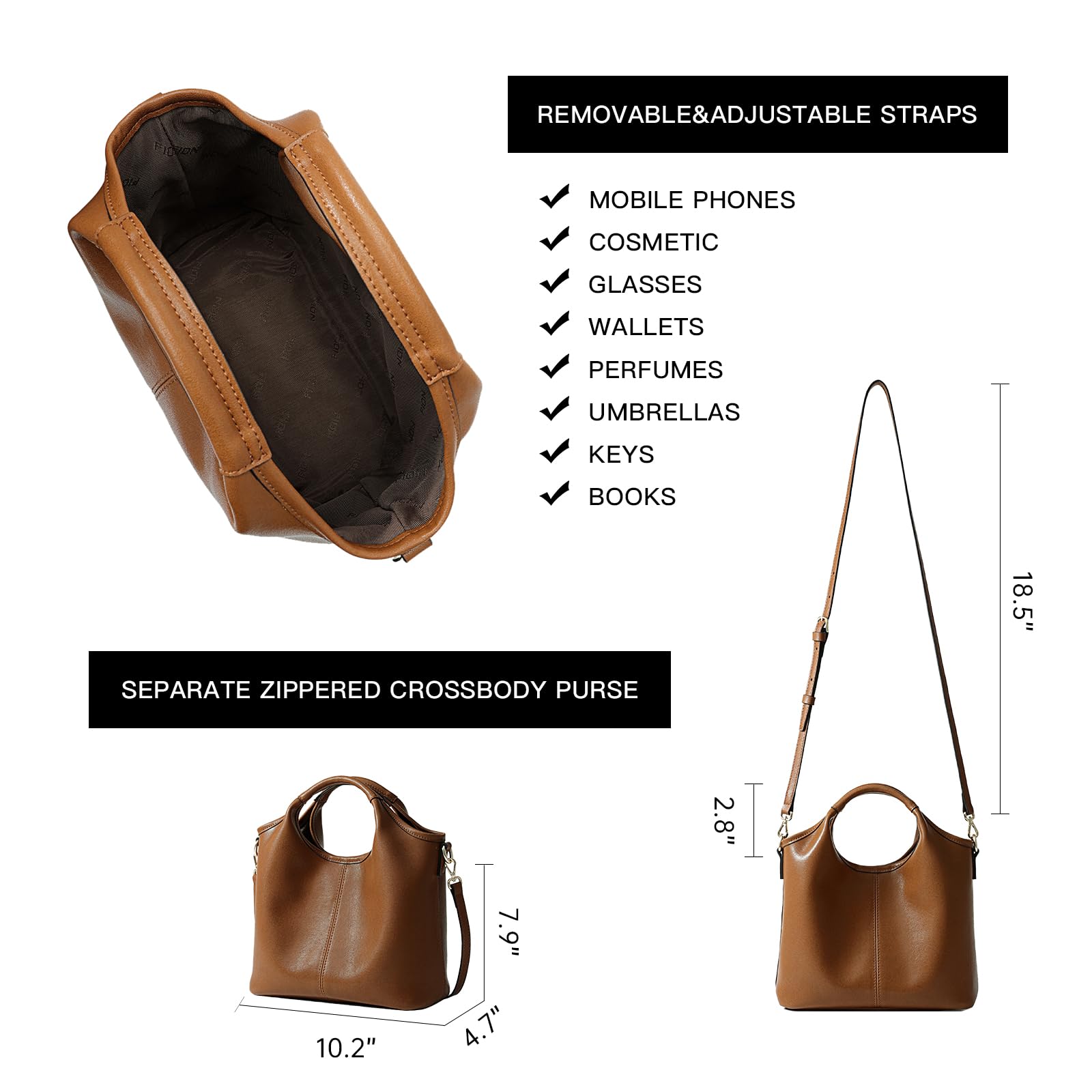 FION Leather Crossbody Hand Bags, Top Handle Shoulder Tote Bags for Women with Small Zipper Cross Body Purse
