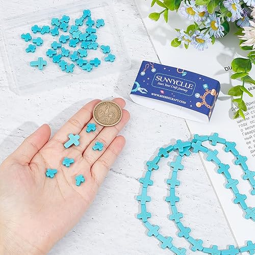 Miniatura 9 de SUNNYCLUE 1 caja de 200 cuentas cruzadas pequeñas negras sintéticas de piedra turquesa mini abalorios de cruz diminutas cuentas de crucifijo, cruces