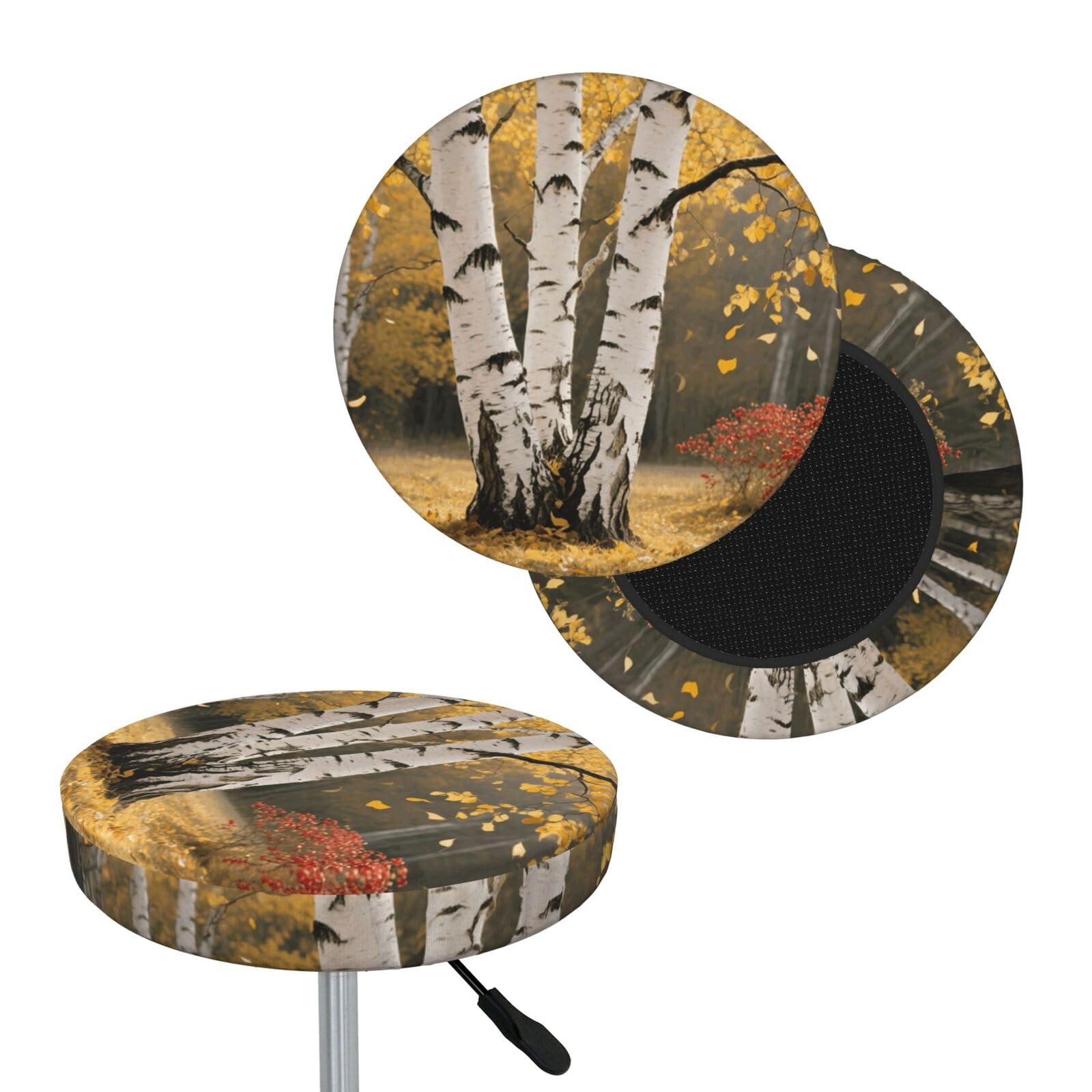 FekiLoot Birch Tree Round Bar Stool Covers Stretch Washable Bar Stool Covers Dustproof Slipcover Bar Chair Covers with Elastic Band for Bar Kitchen Living Room Decor 12 Inch