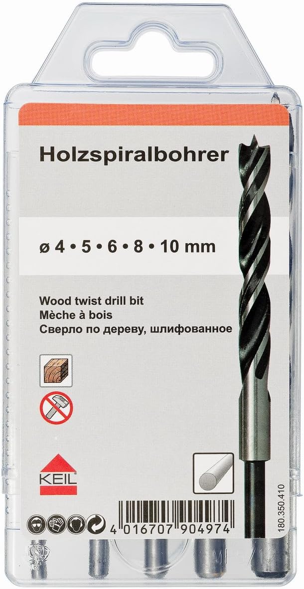Chisel Assorted Wood Spiral Drill Bit Diameter 4.0/5.0/6.0/8.0/10.0 mm in Multipack, 180 350 410