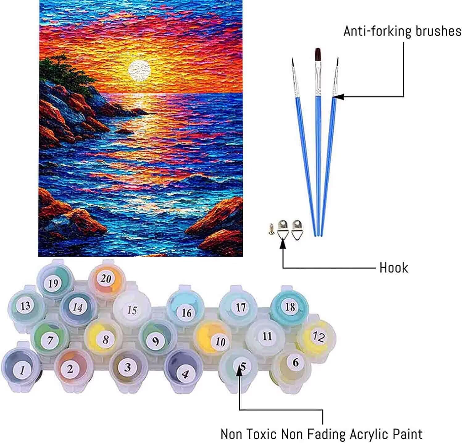 Painting by numbers 水彩画キット 塗り絵 海 輸入 Paint by numbers 猫 ペイントバイナンバ DIY 木 ペイントバイナンバーキット 日没 Paint by Numbers Adults 数字塗り絵 子供と大人向け 初心者向け ナンバ