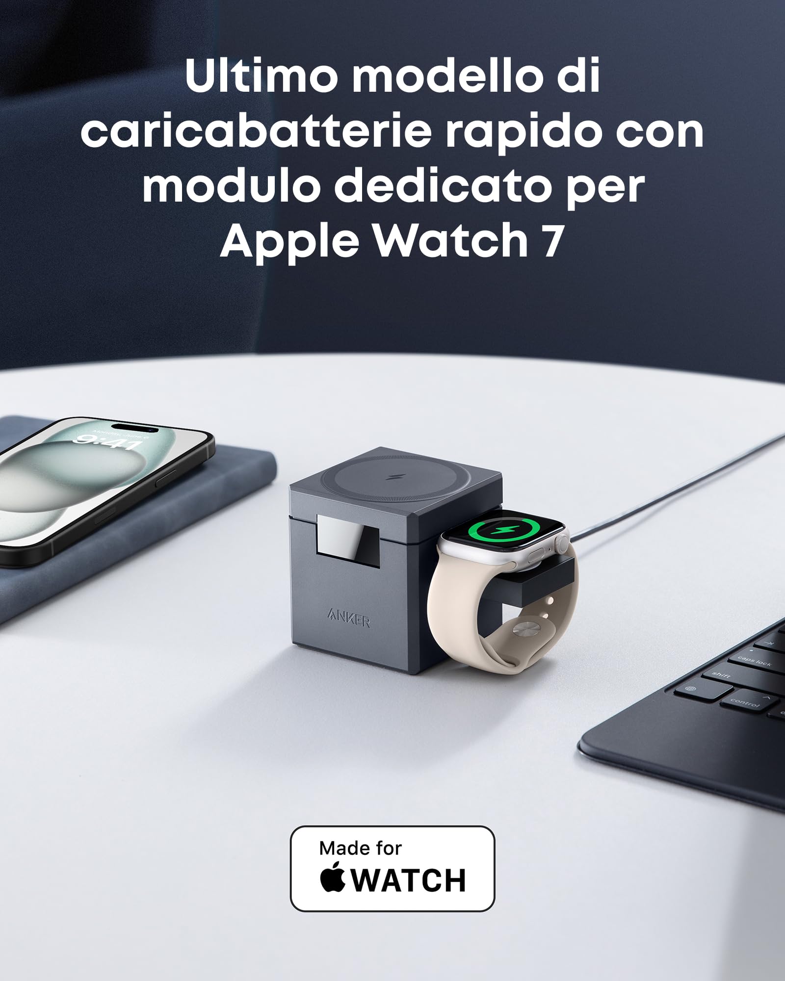Anker MagGo Caricatore Wireless iPhone Cube 3 in 1 con MagSafe 15W, Caric Wireless Richiudibile Ricarica Rapida Max 15W, iPhone 17 Pro Max/Serie 16-12, Apple Watch, AirPods Pro (con Caric USB C 30W)