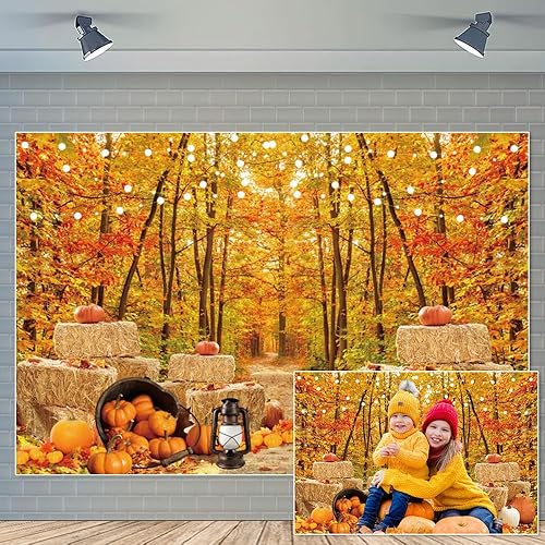 Miniatura 6 de Telón de fondo grande de otoño de 10 x 8 pies, granero rojo, calabaza, arces rústicos, cosecha, granero, fondo de granero, baby shower, cumpleaños,