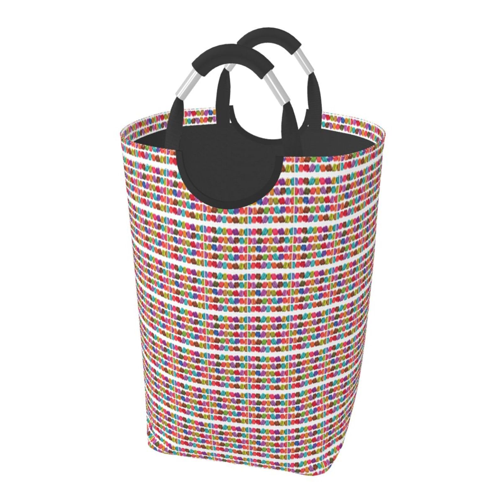 Macaron Biscuit Flavored Pastries Print Collapsible Storage Basket Foldable Laundry Bag Travel Camping Bathroom Bedroom
