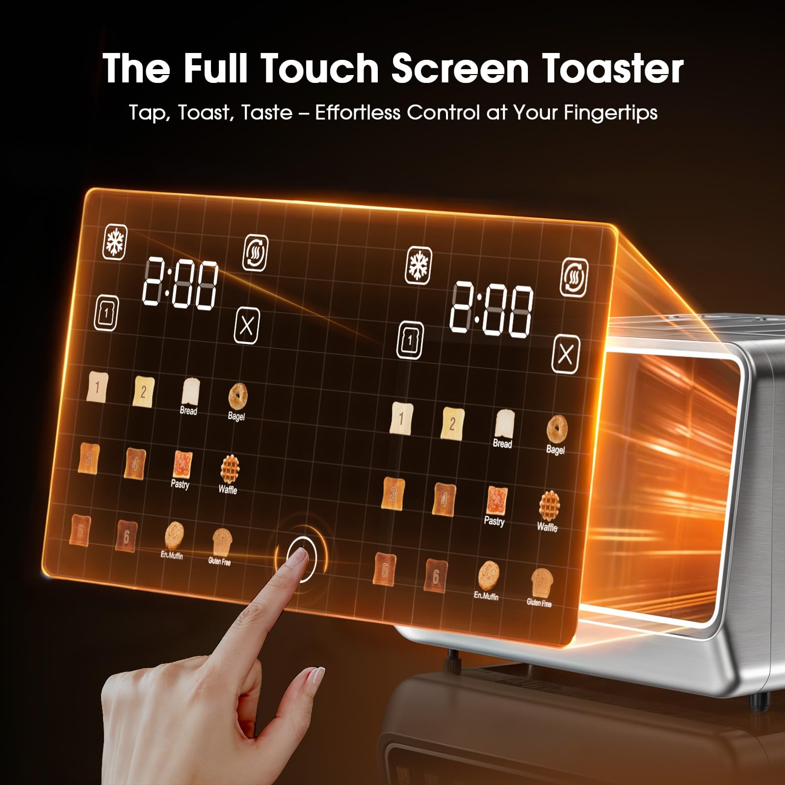 4 Slice Toaster with Dual Touchscreen, 1800W Stainless Steel Dual Zone Independent Control Extra Wide Slot 1.5 Inch, Smart BreadID Timer for Bagel Waffle, Kitchen Essentials
