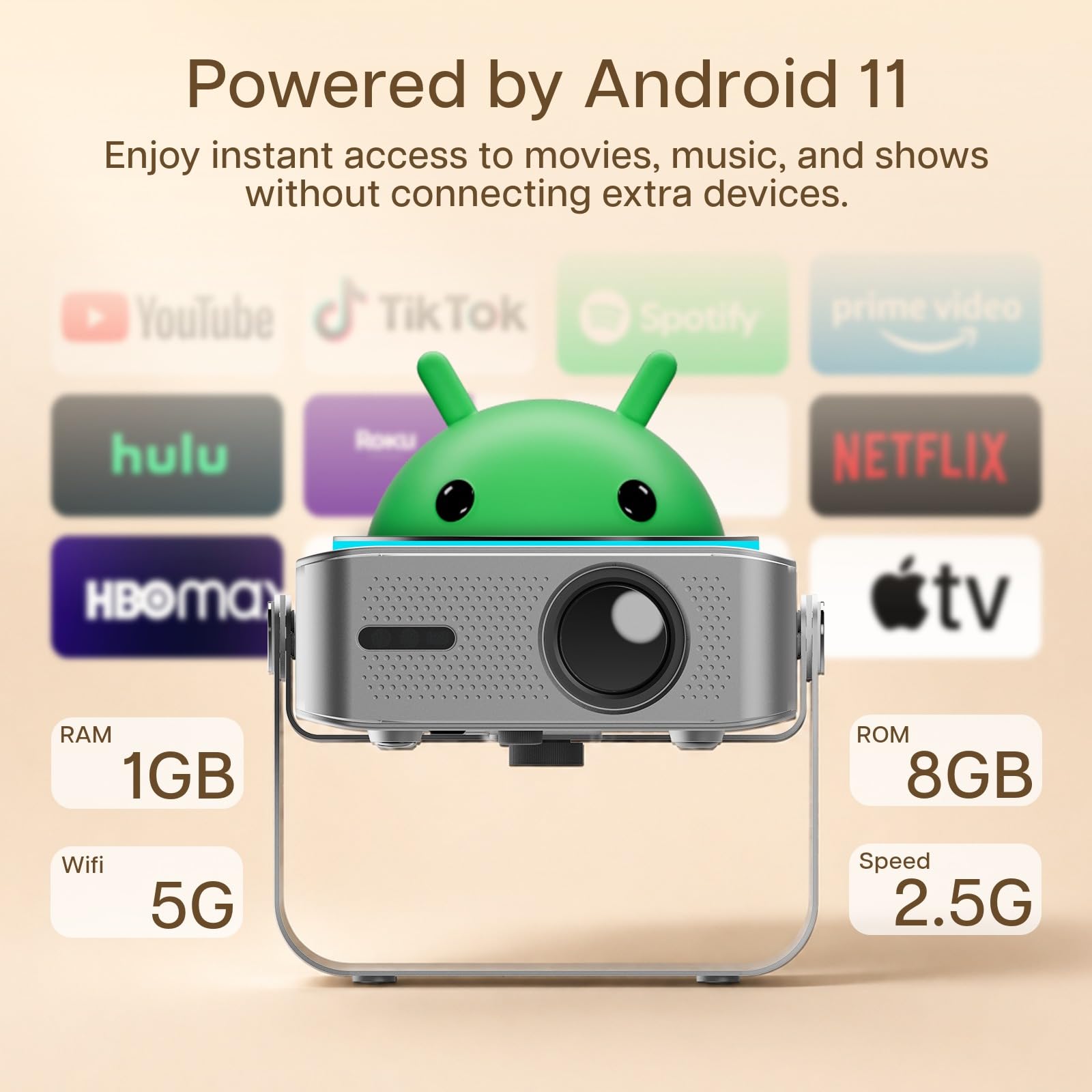 Projektor 4K z WiFi i Bluetooth, 100” Ekran Projekcyjny i Stojak od MMOBIEL – Native 1080P, 320 ANSI, Obsługa 4K, Automatyczna Korekcja Keystone, 200 Cali – Do HDMI, USB, iOS & Android