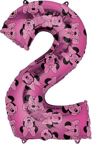 Mayflower Products Anagram 3988201 Número 2 - Globo de fiesta de papel de aluminio de Minnie Mouse color rosa, 33 pulgadas, multicolor, paquete de 1