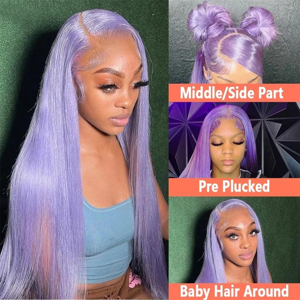 ORIGEN Purple Lace Front Wigs with Baby Hair for Black Women Human Hair Pre Plucked Straight Colored 13x4 Lace Frontal Glueless Wig 32 Inch 180% Density