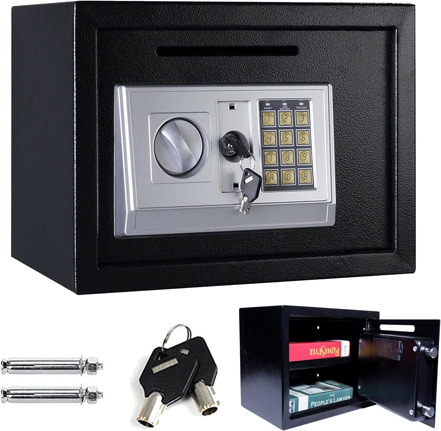 4.6L Wall Mounted Firoof Document Safe Box with Key Lock, Comes with 2 Emergency Keys (White)