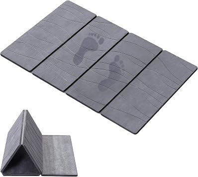 JOYMOOP Foldable Stone Bath Mat, 23.62 x 15.35 Non Slip Bath Mats, Super Absorbent Diatomaceous Earth Mats, Compact and Easy to Store Bath Mats for Bathroom, Dark Grey