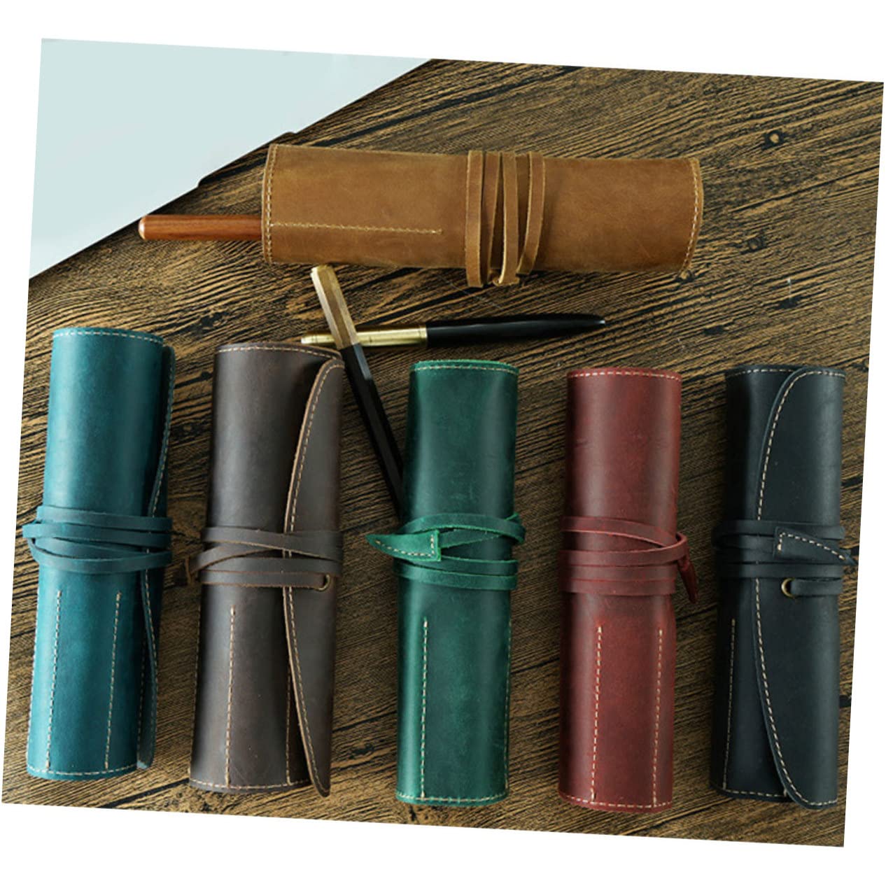 Estuche Enrollable de Cuero para Pluma Estilográfica, Azul