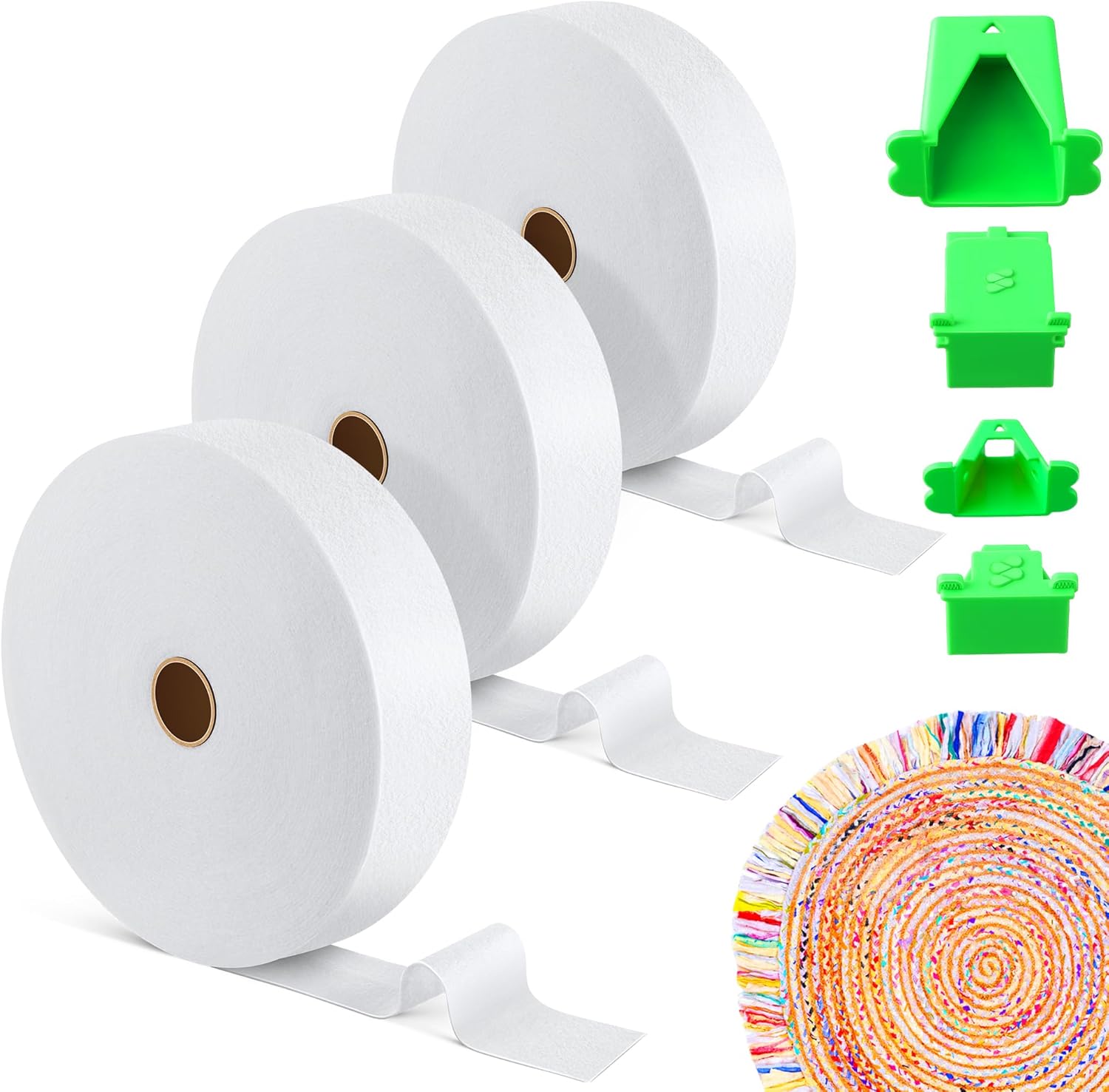 Ceoighe Fabric Roll Batting Strips with Tube Maker, 3 Rolls 150 Yards Total, 2 1/2 Inch Cotton Blend Quilt Batting for Quilting, Rugs, Braided Mats, DIY Sewing Projects