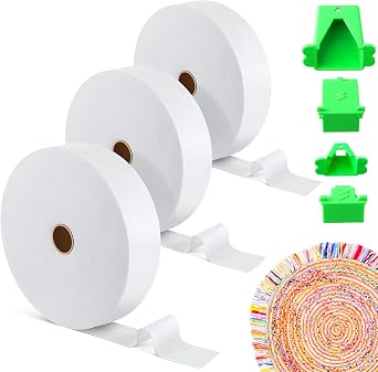 Ceoighe Fabric Roll Batting Strips with Tube Maker, 3 Rolls 150 Yards Total, Cotton Blend Quilt Batting for Quilting, Rugs, Braided Mats, DIY Sewing Projects2 1/4",Green