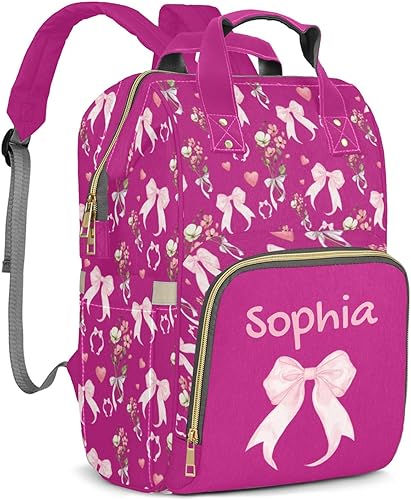 Miniatura 18 de Mochila de pañales personalizada con lazo con nombre, gran capacidad, multifuncional, bolsa de mamá, impermeable, elegante bolsa de lactancia Arco