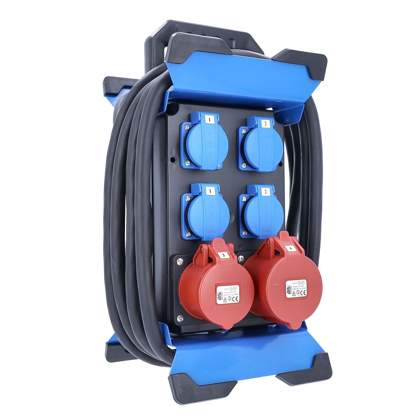 as - Schwabe Portable Power Distributor Plug 13 - CEE Plug 400V/32A/5-Pin - 4X Schuko, 1x CEE 16A, 1x CEE 32A - Mobile Adapter - Distributor for Indoor and Outdoor Use - IP44 - Made in Germany, 60963