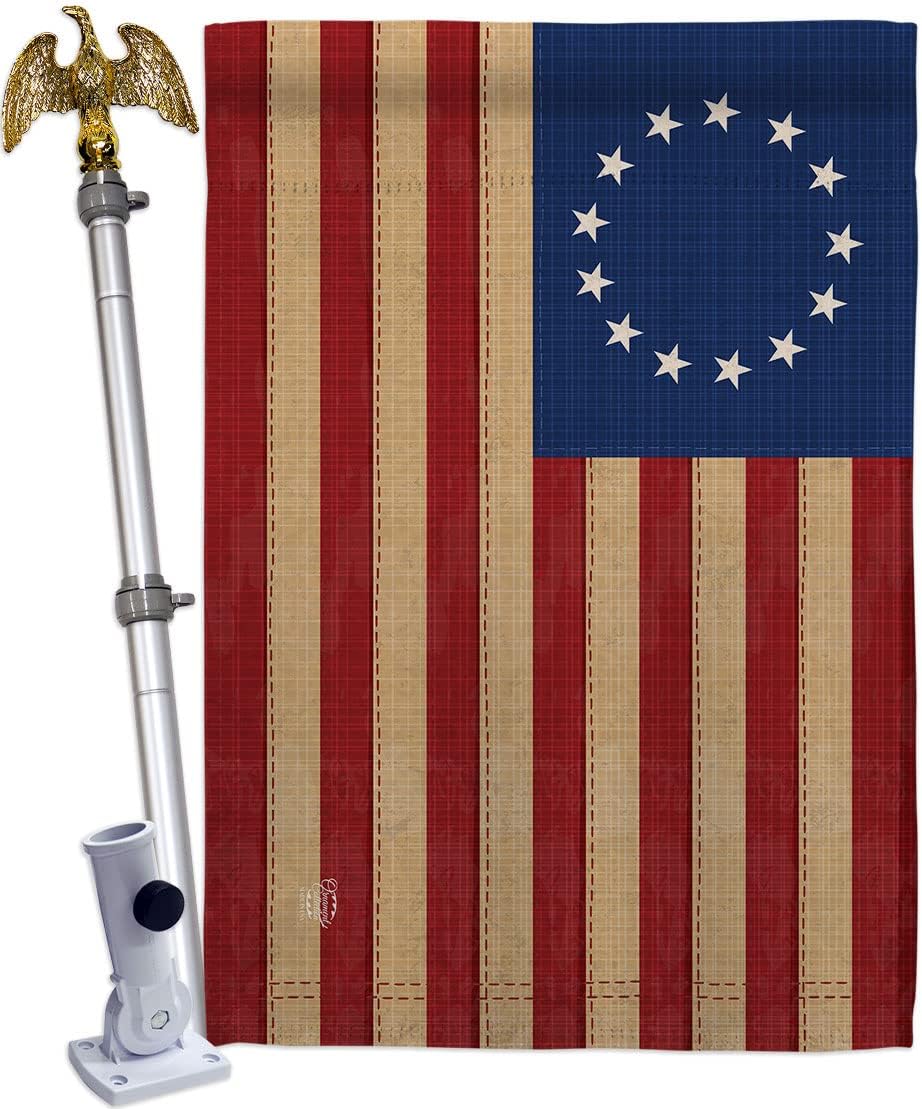 Heritage Betsy Ross House Flag Dowel Set Americana US Historic July Memorial Veteran Independence United State American Small Decorative Gift Yard Banner Made in USA 28 X 40