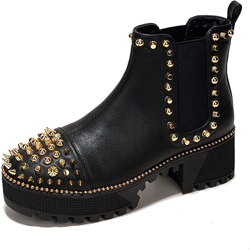 Cape Robbin Spiky Pull On Womens Combat Boots - Women's Ankle Boots and Booties - Studded Platform Boots for Women - Fashion Black Ankle Boots for Women with Spikes