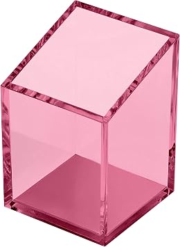 Acrylic Pen and Pencil Holder, Pink | Modern trapezoid design, Desk organizer for home or office, 3" Square w/ 3.5" Front & 4.5" Back, Functional desk accessory