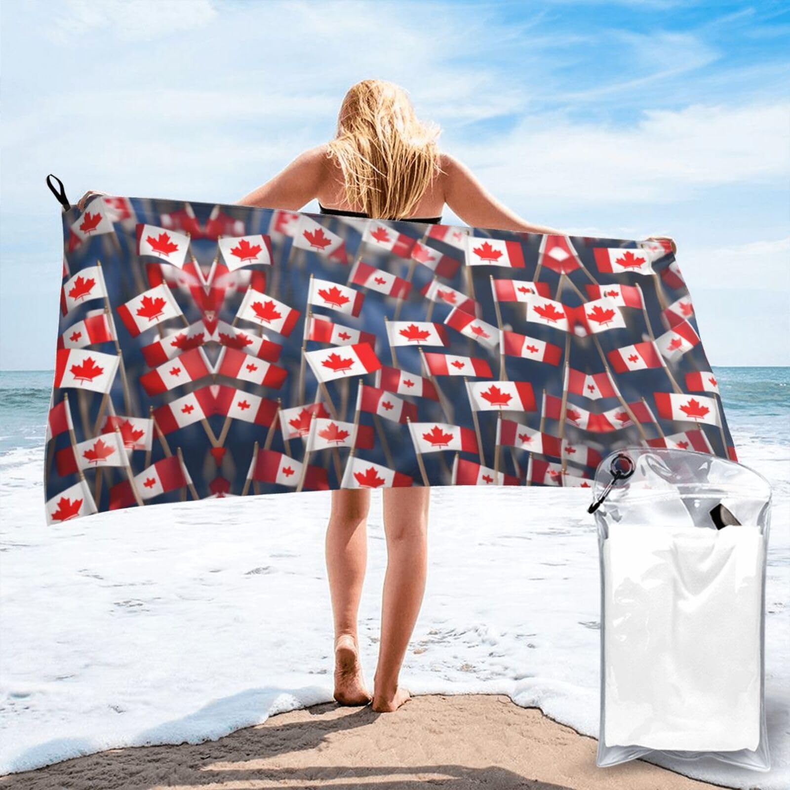 Toalla de playa portátil con banderas de Canadá para tus viajes y entrenamientos