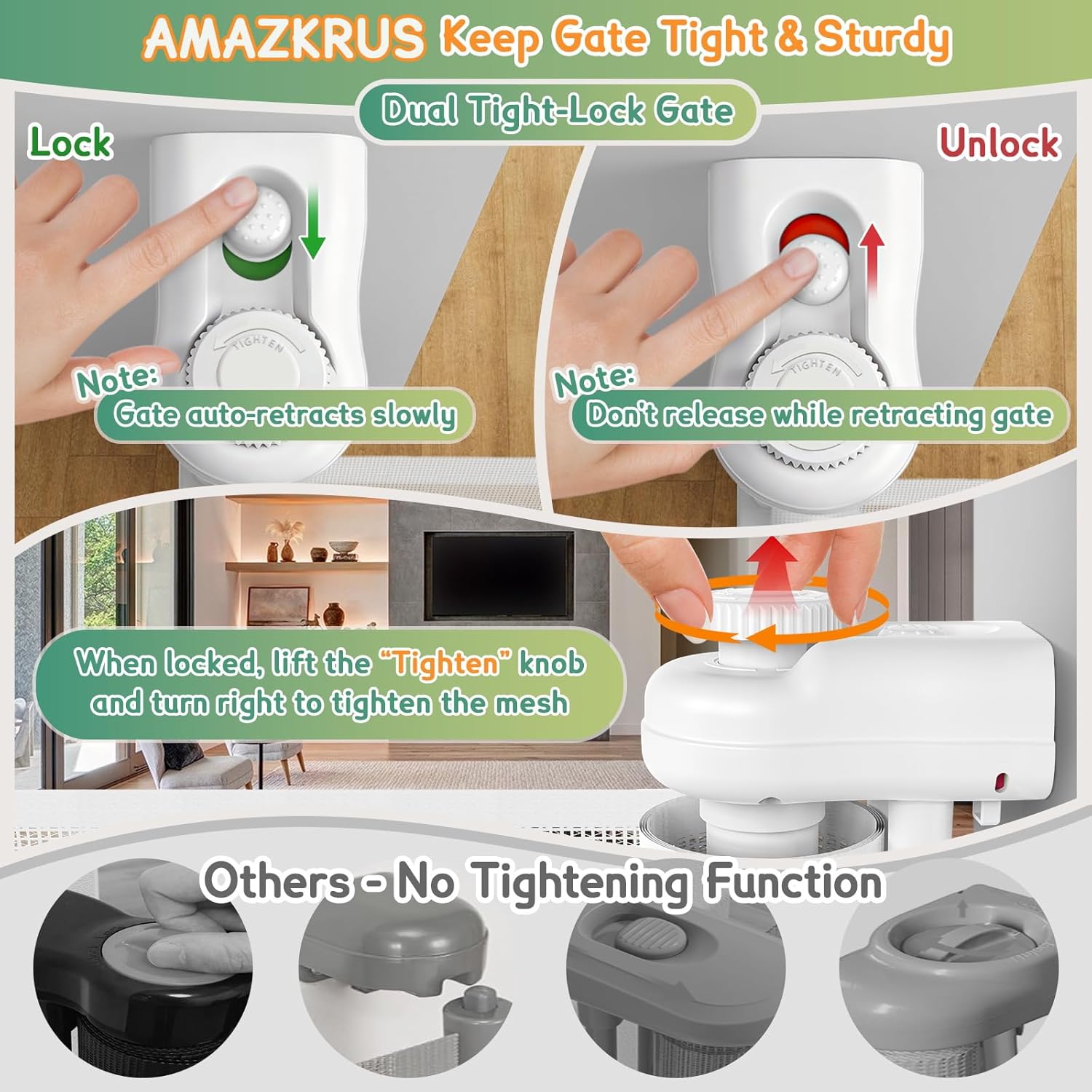 Retractable Baby Gates Extra Wide 150" × 34" Tall for Large Opening 12.5 Foot Retractable Dog Gate for Doorways, Stairs, Aisle, Indoor/Outdoor Retractable Gate for Garage, Hallways, Deck